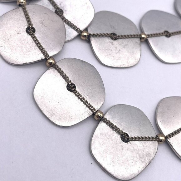 Chunky Discs Layered Bib Necklace Beaded Chain Silver Gold Tone Lobster Closure - Picture 4 of 6